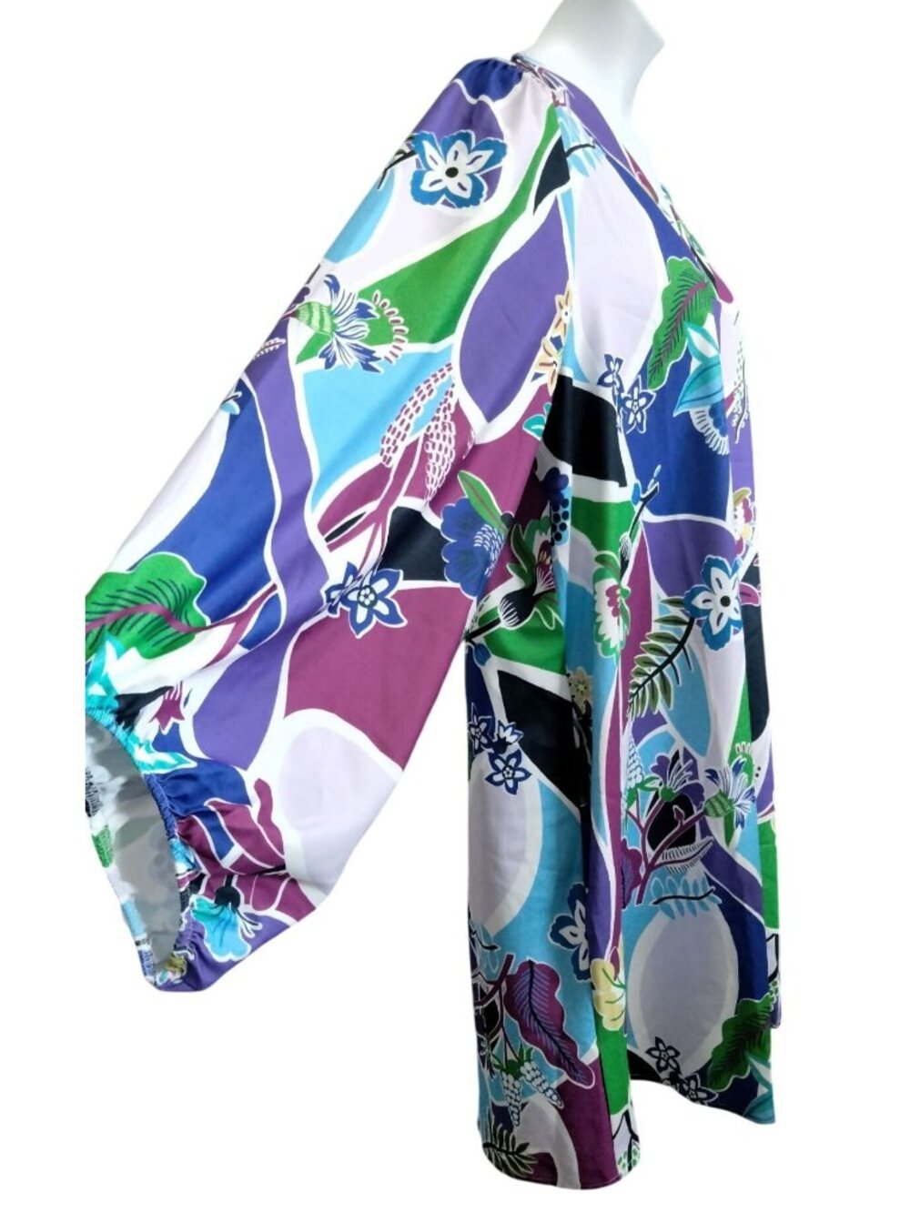 Cotton Bleu Plus Size 1X Dress Tunic Multicolor Floral Print Long Sleeve Pockets - Picture 3 of 8